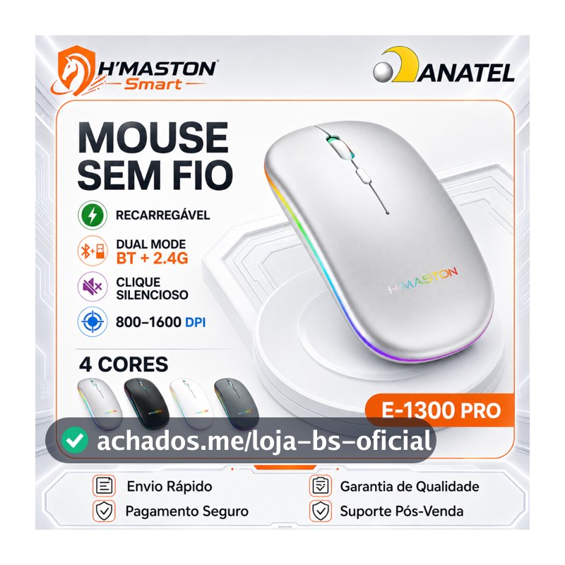 H'maston E-1300PRO Mouse Sem Fio Para Notebook Mouse Sem Fio Recarregável Mouse Bluetooth Mouse Sem Fio Gamer Mause