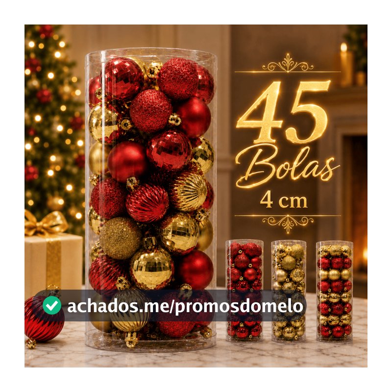 Kit 45 Bolinhas de Natal 4cm Vermelho Dourado Misto Decoração