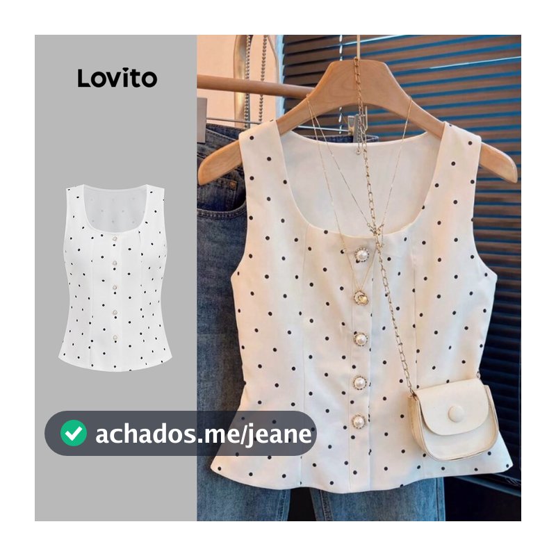 Lovito Elegante Top com Botão Na Frente Padrão para O Dia a Dia Top de Primavera/verão L195ED352