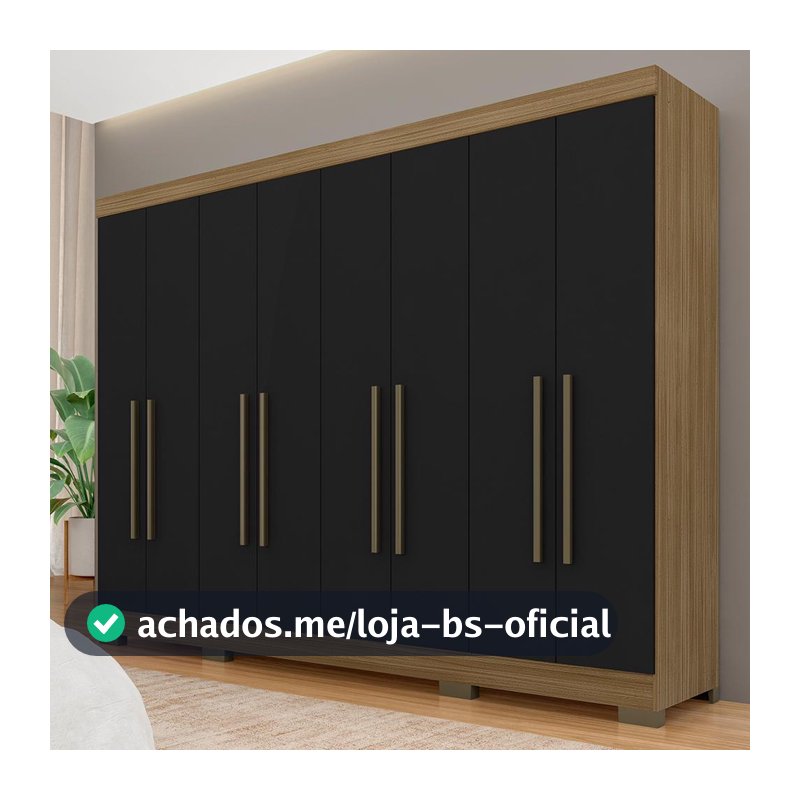 Guarda Roupa Casal 8 Portas 2 Gav Natasha Boreal/preto - M. Arapongas