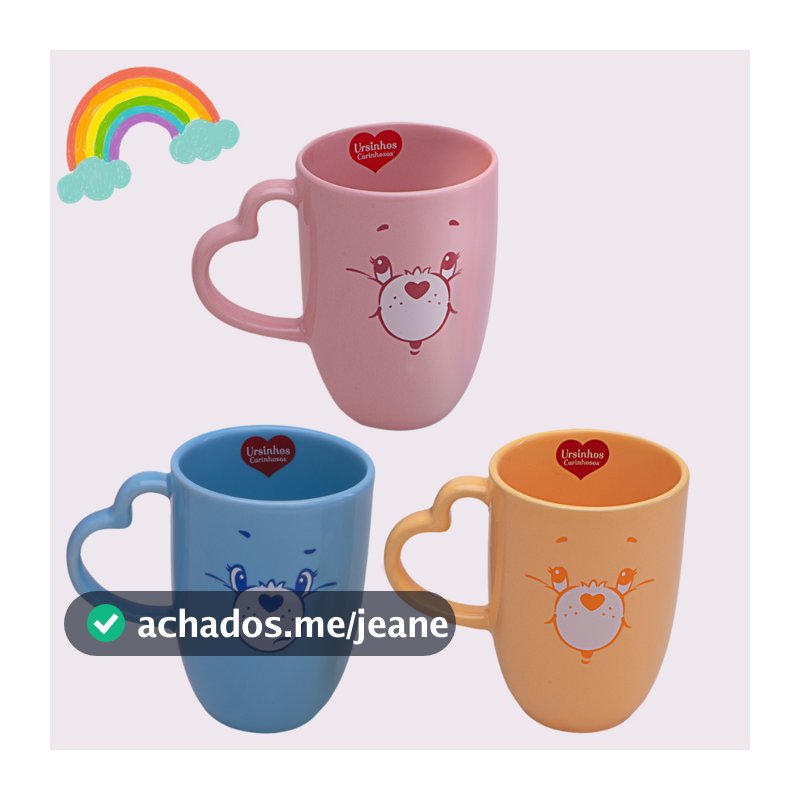 Caneca Ursinhos Carinhosos Cacau Show Oxford 350ml Rosa Amarela Azul Cerâmica Original