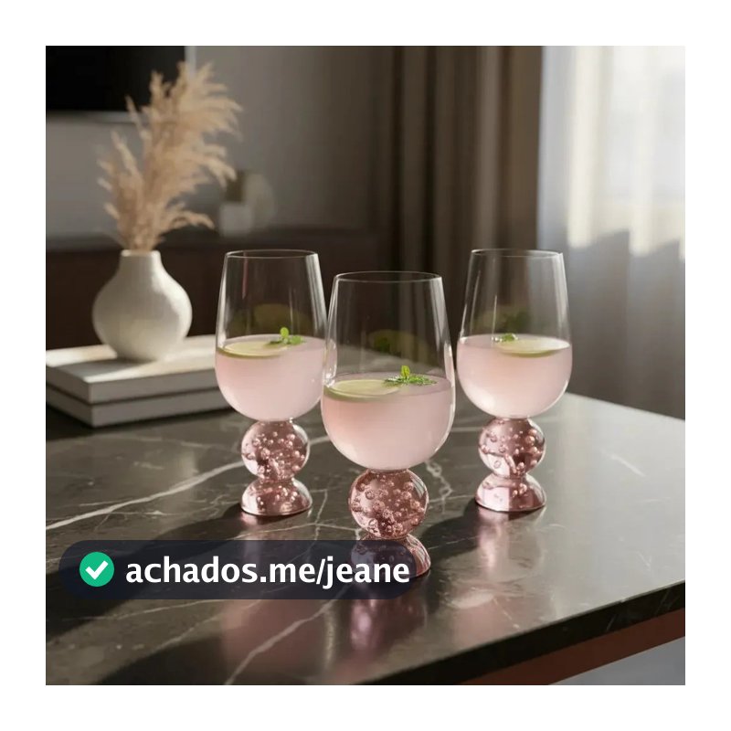 Kit 6 Taças de Vidro Rosa com Base Esfera 2 Bolas – Linha Sintonia Kitchen Style