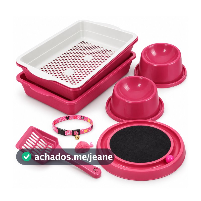 Kit Gato Completo Caixa de Areia para Gato Arranhador Comedouro Elevado Coleira com Sininho