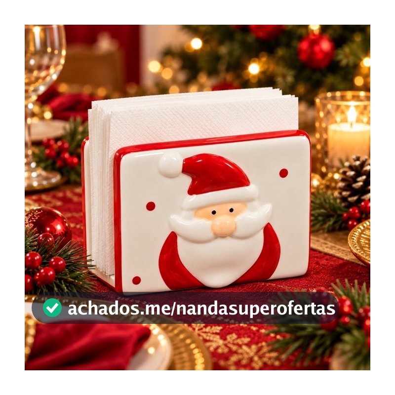 Porta Guardanapo Natalino Papai Noel em Dolomita Cerâmica Mesa Posta Decoração de Natal