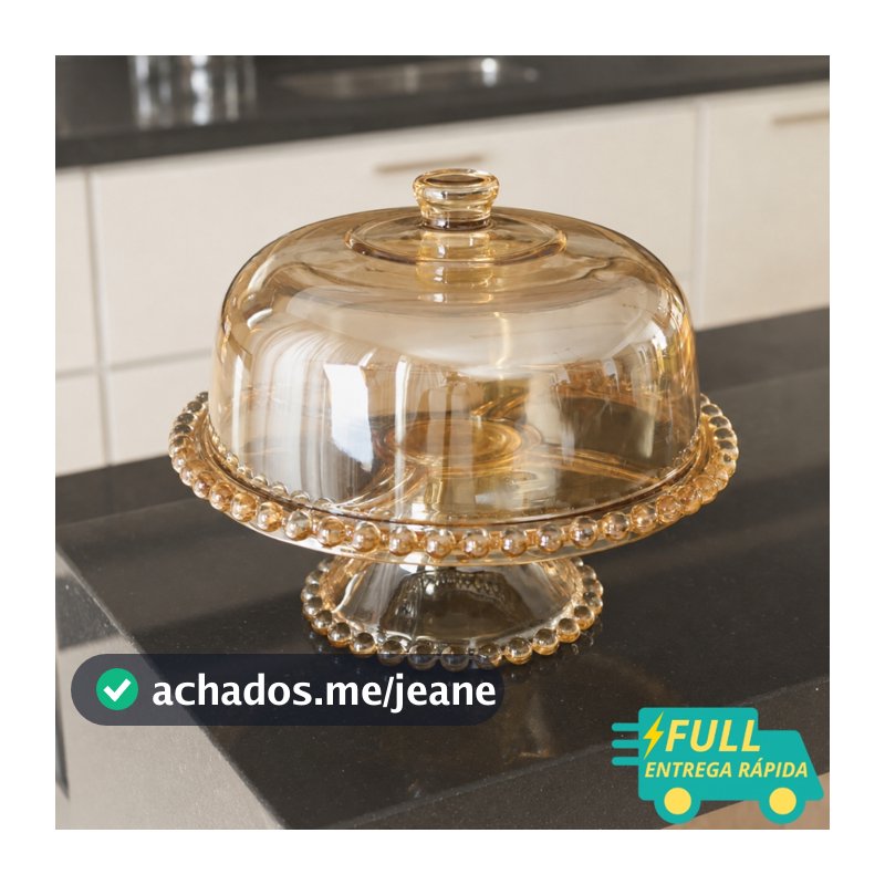 Prato Suporte Para Bolo Torta Grande 3 em 1 Boleira Fruteira Petisqueira de Cristal Âmbar Com Pé e Tampa Pearl 31x25cm