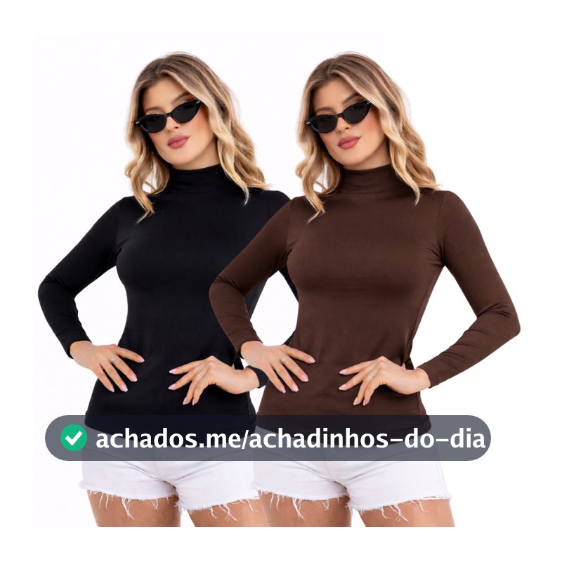 KIT 2 - Cacharrel Feminina - Blusa Cacharrel de Manga Longa - Cacharrel Lisa de Gola Alta