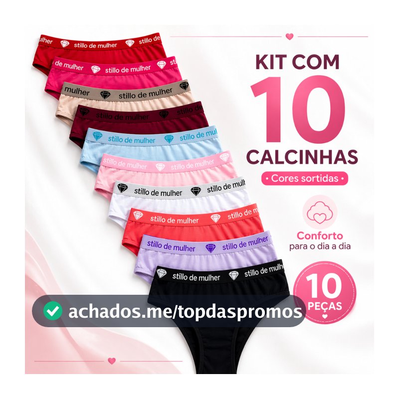 Kit 10 e 5 Calcinha Conforto Cós Alto 100% Algodão Stillo de Mulher Liso e Estampado Cintura Alta