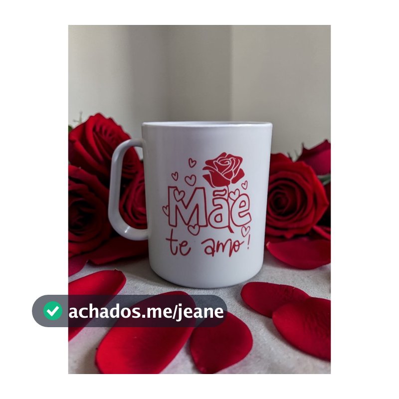 💐 Kit 20 canecas Dia das Mães Personalizada – Te Amo Mãe com Rosa – Caneca Plástica com 1 estampa