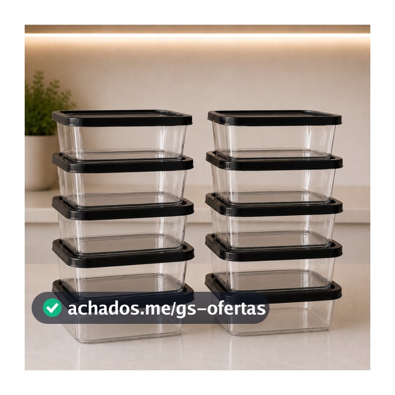 Kit 10 Marmitas Fitness 500ml Potes Reutilizável Transparente BPA Free Microondas Freezer Organizador
