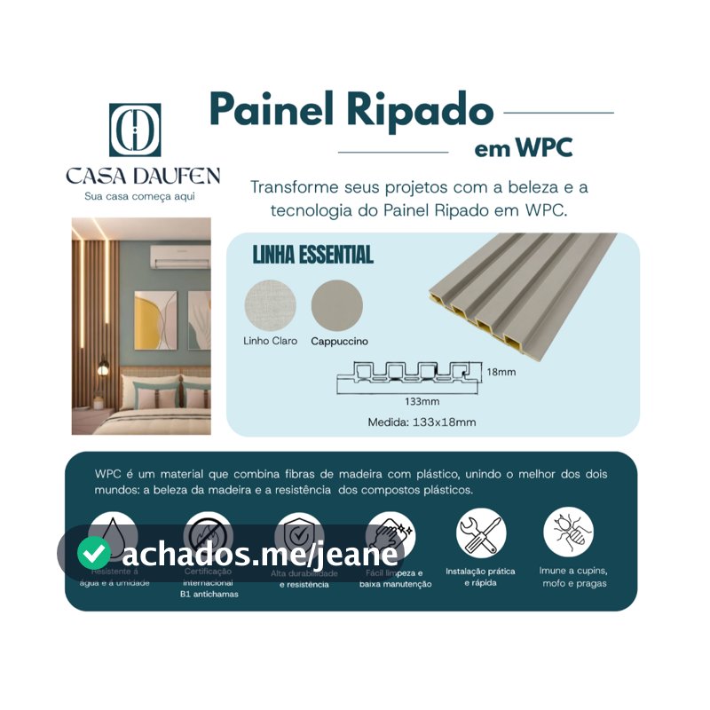 Painel Ripado WPC Essential 96x13,3x1,8cm - Sala, escritório, hall, lavabo.