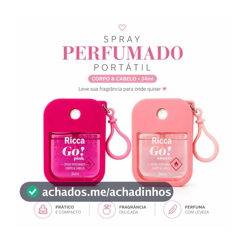 Perfume Spray Portátil Corpo e Cabelo Ricca Go Pink 34ml Cheiro Suave Original