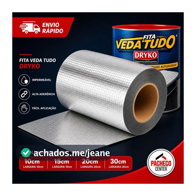 Fita Aluminio Vedação Vazamentos Veda Tudo Trincas Laje Telhado Telhas 10cm 15cm 20cm Dryco