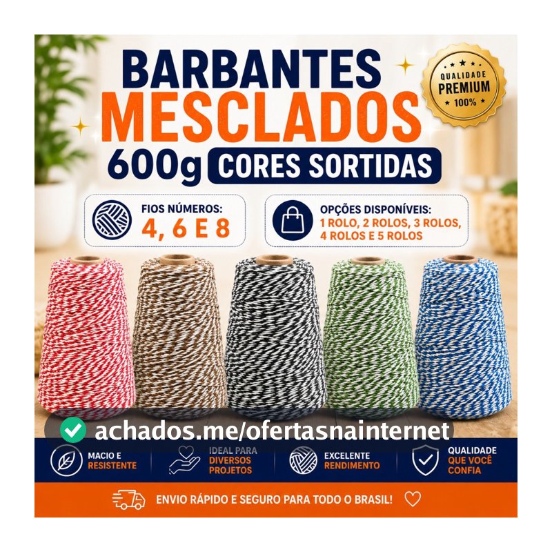 Barbantes Mesclados 600g Fios N° 4, 6 e 8 - Kits disponíveis - Cores Sortidas - Para Crochê e Artesanato