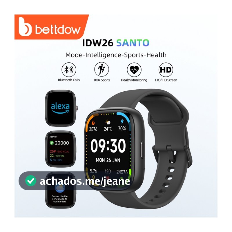 Bettdow Smartwatch com Alexa assistente de voz Frequência cardíaca em tempo real IP67 à prova d'água chamada Bluetooth