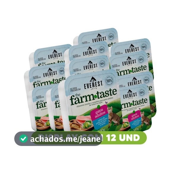 Kit com 12 Saches - Ração Úmida Everest The Farm Taste para Gatos Cubos de Peixe ao Molho com Couve e Arroz – 100gr – Caixa com 12 unidades