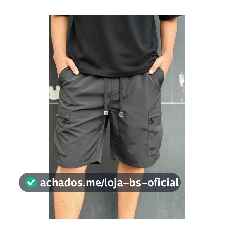 Bermuda Masculina Tactel Cargo Premium Techwear Streetwear com Bolso Zíper