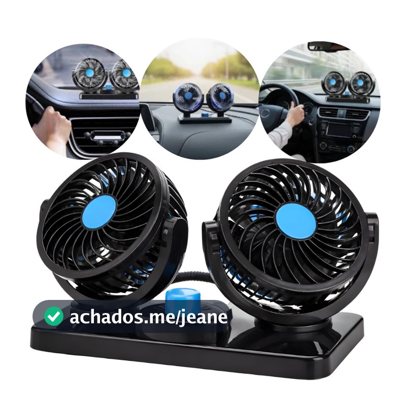 Ventilador Automotivo Duplo De Cabeça C/ajuste 12v Dc 2 Velocidade 360° Carro