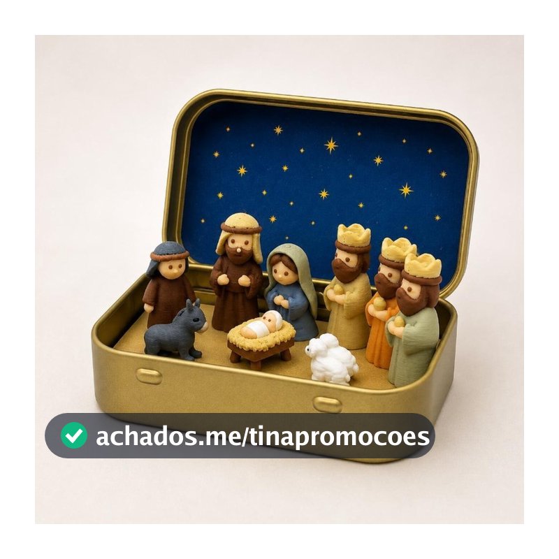 Conjunto De Presépio Portátil Em Lata Dourada Caixa Mini Estatuetas De Manjedoura De Natal Com Impressão 3D PLA Ornament
