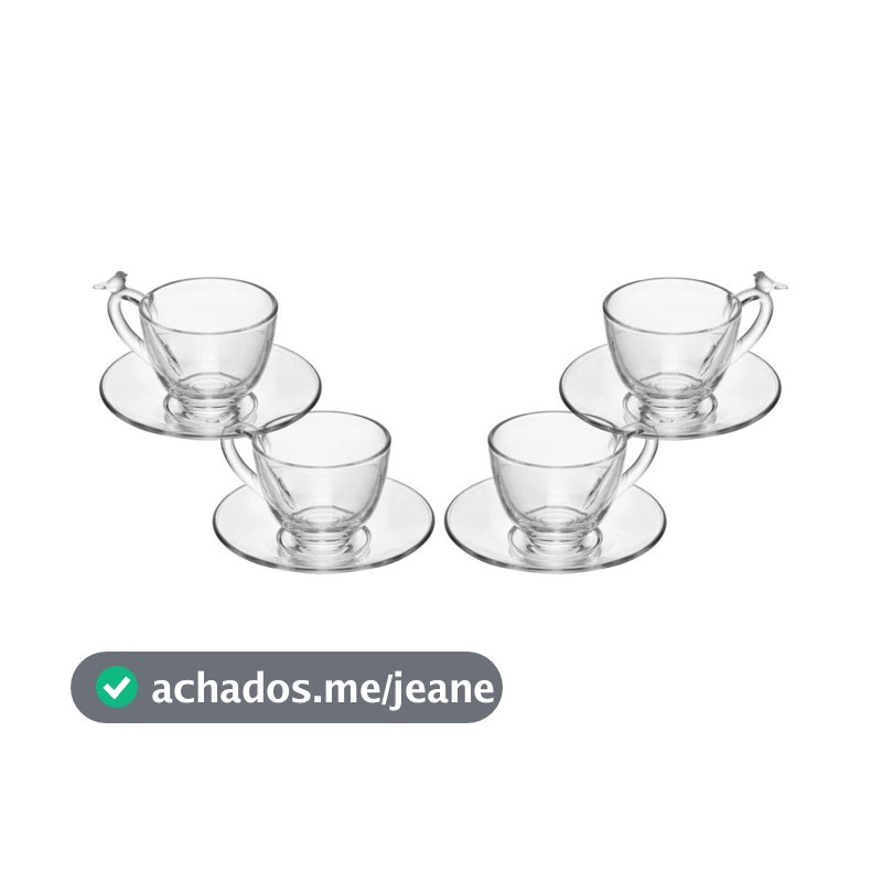 Jogo 4 Xícaras de Café Cristal Ecológico Bird Wolff com Pires 80ml - Conjunto para Mesa Posta