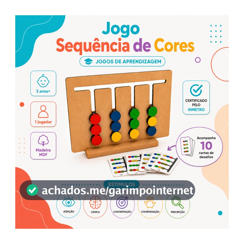 Jogo Sequência de Cores Brinquedo Educativo Desafios Psicomotores Interativos Pedagógico Madeira