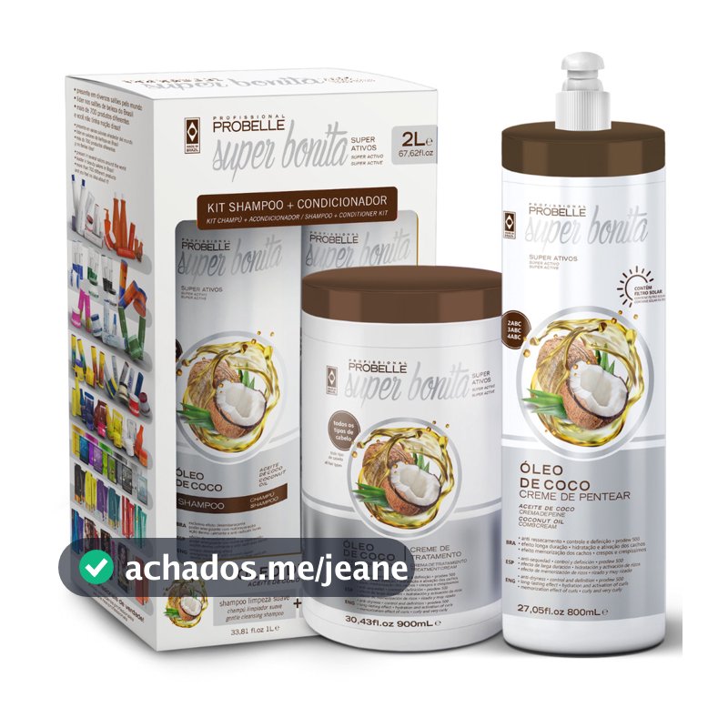 Kit Pack Shampoo 1L + Cond. 1L + Mascara 900G + Pentear 800G - Probelle