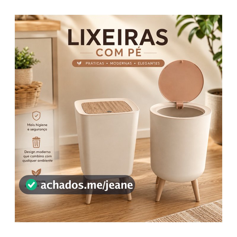 Lixeira Automatica Tampa Clink Esconde Sacola Quadrada Redonda Pé Design Moderno Premium
