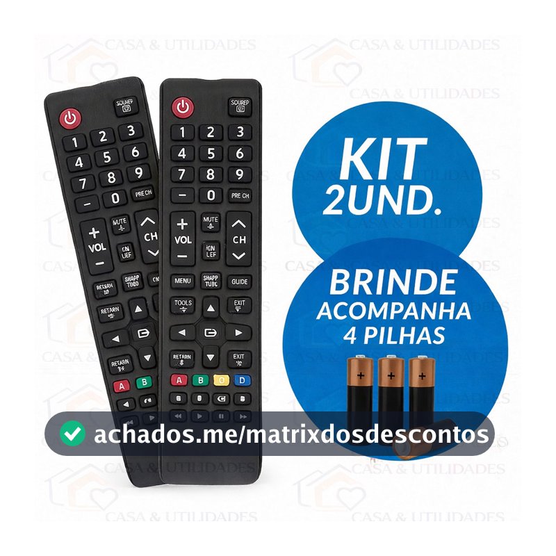 Kit Controle Remoto Compatível Samsung Smart TV com Pilhas Inclusas Pronto para Uso