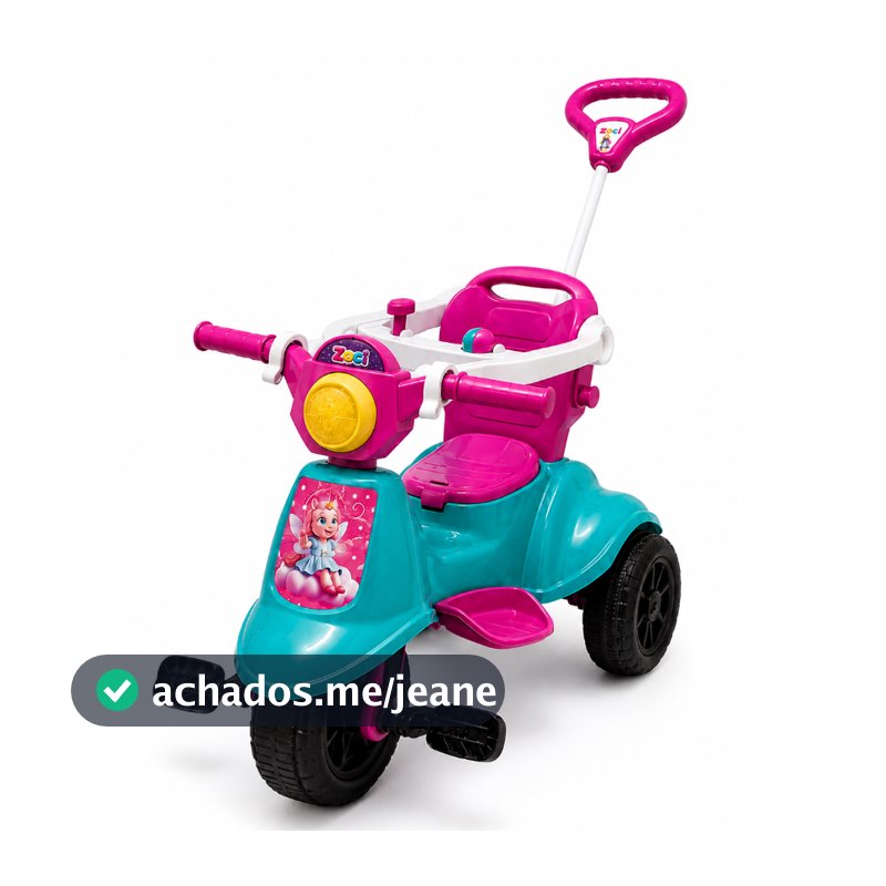 Triciclo Carrinho Motoca C/ Guia Passeio e Pedal Avespa Colorido Infantil Empurrador