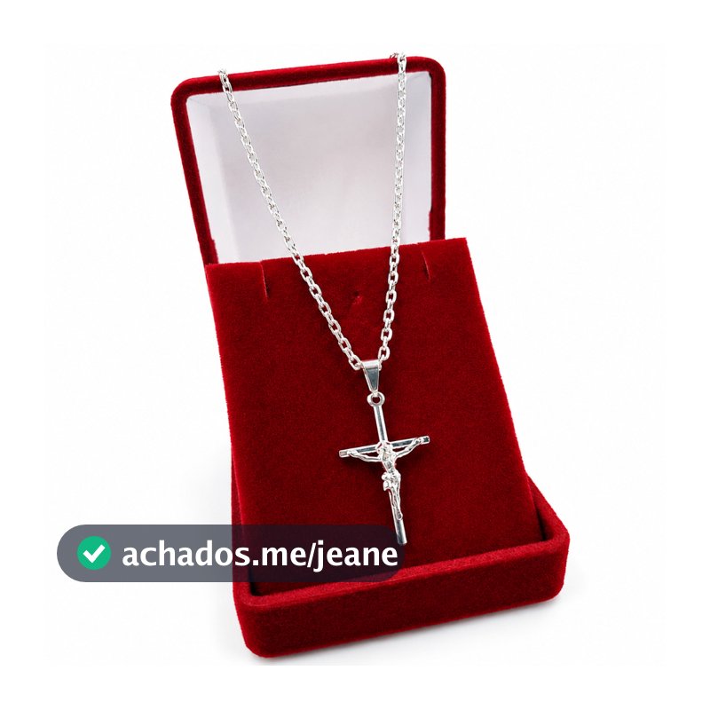 Cordão Corrente Cadeado Masculino Prata 925 Legítima 70cm 2mm Pingente Cruz Crucifixo Jesus Cristo