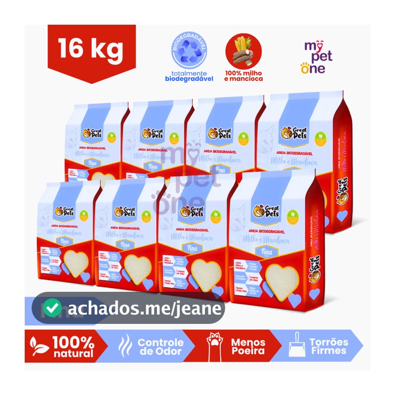 Kit 8 Areia Biodegradável Fina Great Pets - 2 Kg