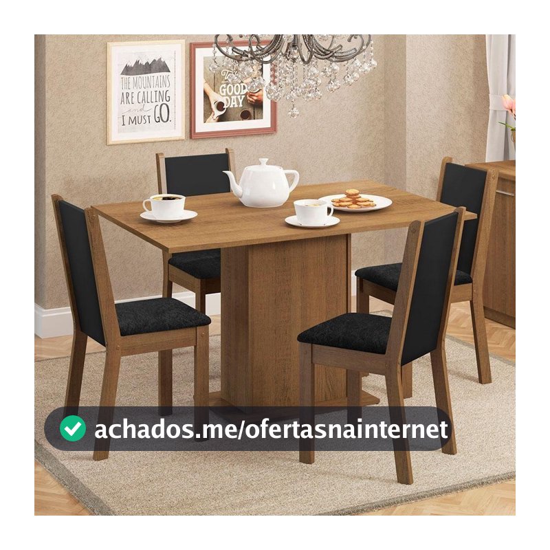 Conjunto Sala Jantar Mesa Madeira 4 Cadeiras Rustic
