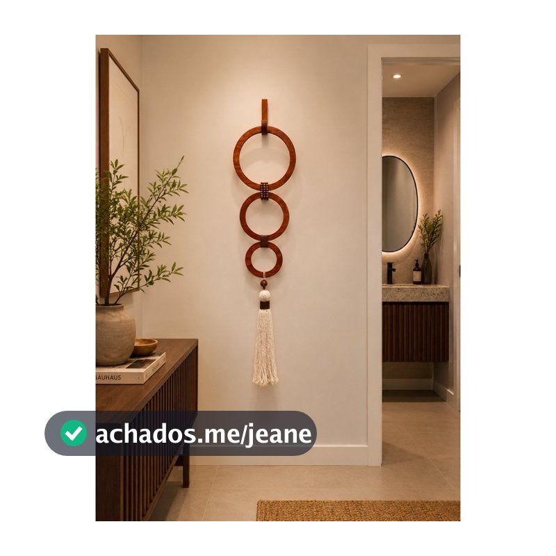 Colar de parede madeira pinus 3 elos decorativo franja grande argola grande