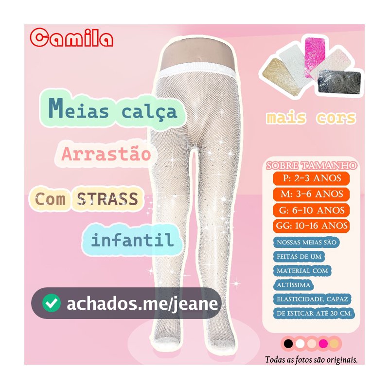 Meia Calça Arrastão Com Strass Brilho Infantil Festa e Dança Camila Top 8002