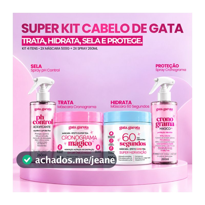 SUPER Kit Cronograma Capilar 4 Produtos Gata Garota | 2x Mascara 500g e 2x Spray 260 ml | Cronograma e Tratamento Geral