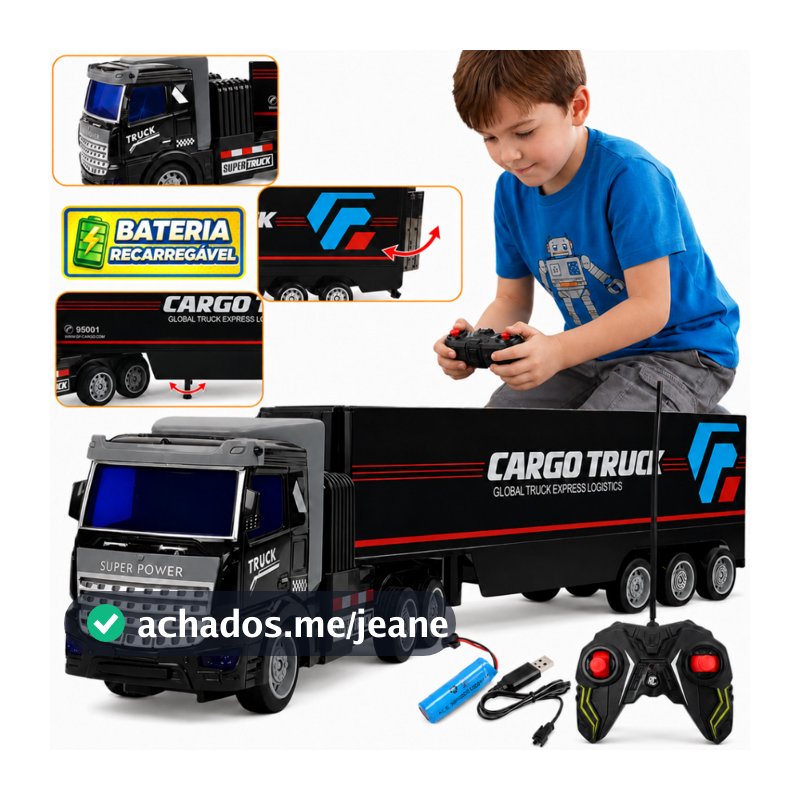 Caminhão de Controle Remoto Recarregável Brinquedo de Menino Carreta Cargo Truck