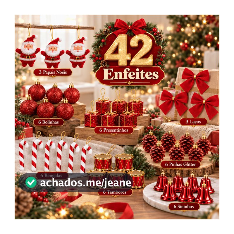 Kit 42 Enfeites Natalinos Pendentes Árvore de Natal Bolas Laços Papai Noel Sinos Pinhas Presentes Decoração