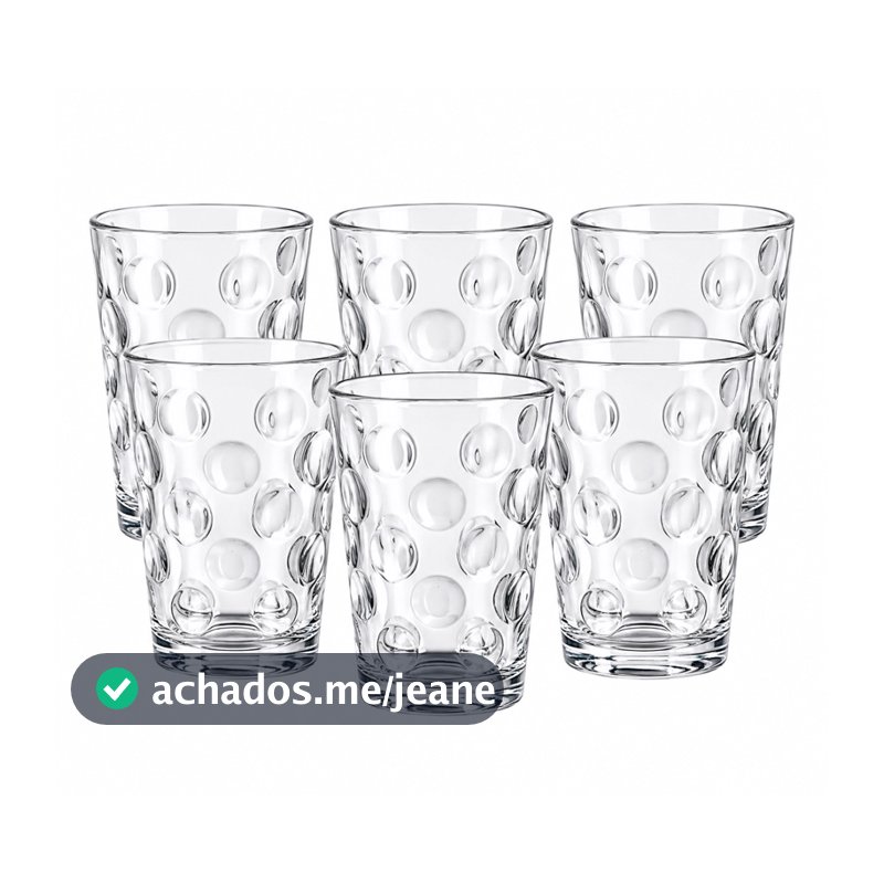 Copo de Vidro Dots 190ml Transparente Kit 6 Unidades – Relevo Decorativo