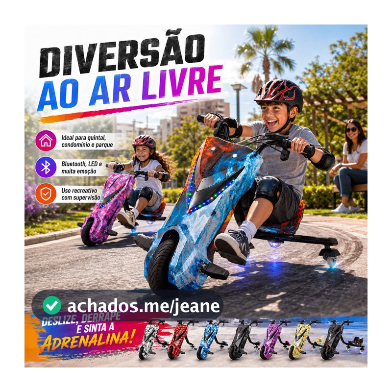 Carrinho de Drift 360° Elétrico Infantil com Bluetooth Luzes LED Bateria de Lítio 36V