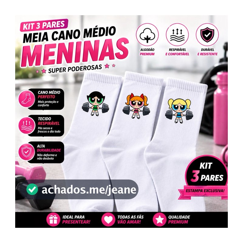 Meias Kit 3 Par Super Poderosas Meninas Academia Maromba