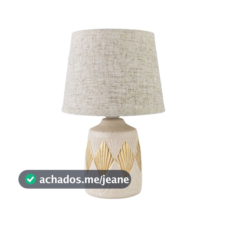 Abajur de Quarto Cor Bege Areia com Dourado e Cúpula Palha