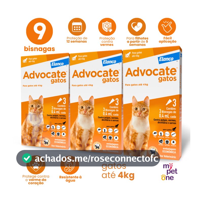 Kit 3 Advocate Elanco 0,4 mL para Gatos até 4 Kg - 3 Bisnagas