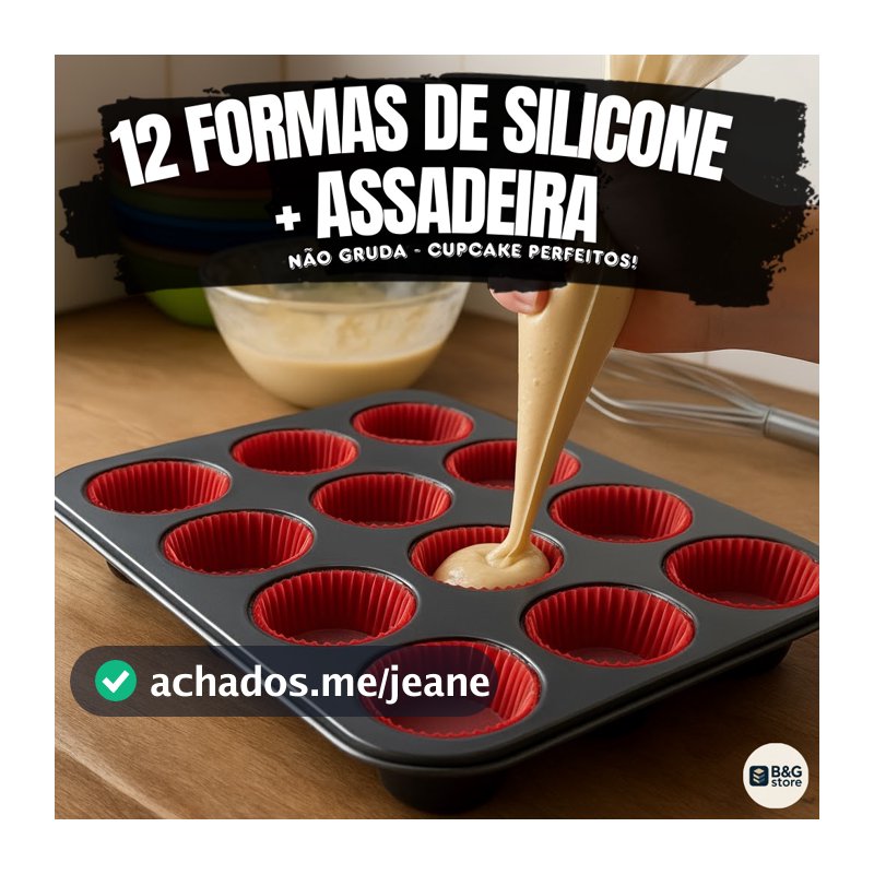 Kit Assadeira Antiaderente + 6 ou 12 Forminha Silicone Para Cupcake-Muffin-Pão de Queijo-Bolinhos