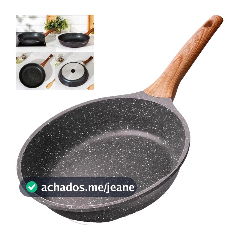 Frigideira Antiaderente de Alumínio Revestimento Cerâmico Funda Cabo Madeira Não Gruda  28cm 26cm 24cm