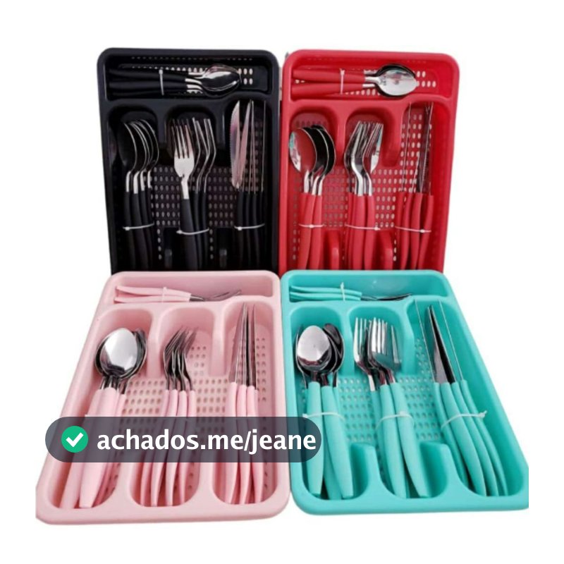 Jogo De Talheres Inox Com 24 Peças + Suporte Gaveteiro