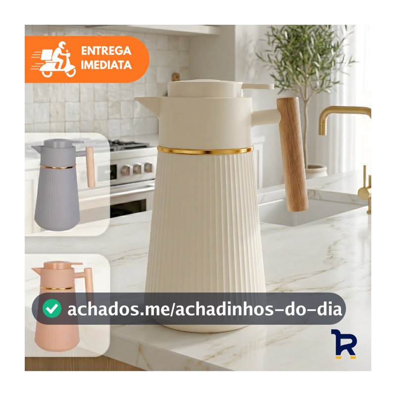 Garrafa Térmica Café Berlim 1L Luxo Dourada Cabo de Madeira Cafeteira Chá Água Decorativo Mesa Posta