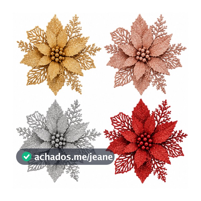 Kit Flor de Ouro Grande Decoração Natalina Tendencia 2026 Vermelha, Dourada ou Prateada