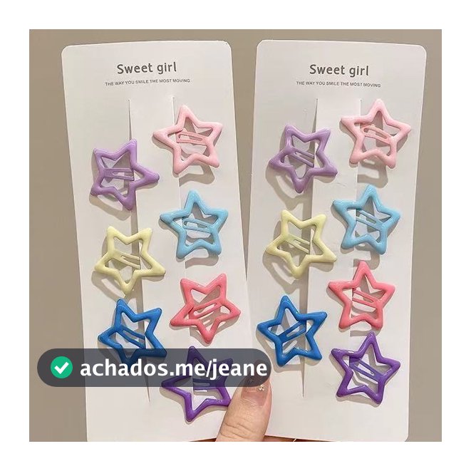 Kit 10 Presilhas Estrela Infantil, Grampos para Meninas Y2k Coloridas, Acessório de Cabelo Tic Tac