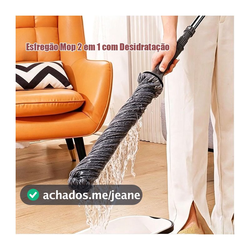 Esfregão Mop 2 em 1 com Desidratação - Sistema Giratório Automático para Limpeza Eficiente do Piso