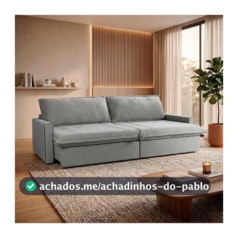Sofá Cama Baú Ravello Sem Caixa 2,26m Linho Cinza 3 Lugares