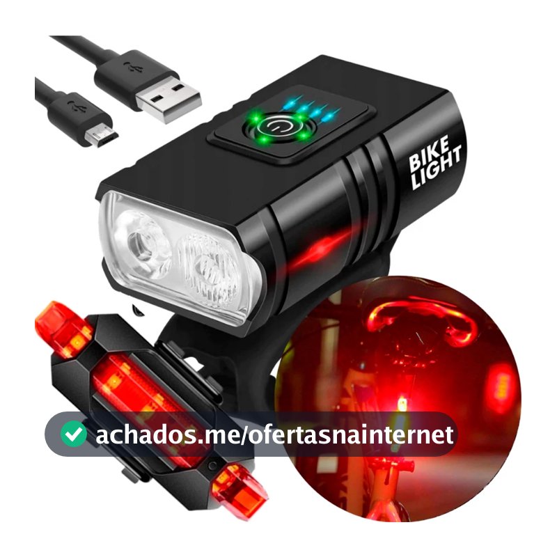 Kit Farol Bike Recarregável E Lanterna Sinalizador Usb Profissional
